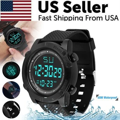 Men Waterproof Digital Sports Watch Military Tactical LED Backlight Wristwatch - Image 1 of 4