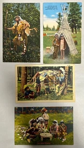 Lot "4" Vtg Antique Souvenir Postcard Wisconsin Native American Indian  (BO4) - Picture 1 of 8