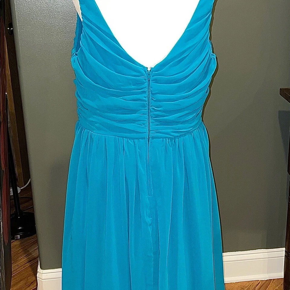 蓝绿色舞会/正装珠饰连衣裙,高低加 16 码 — 第 1/4 张图片