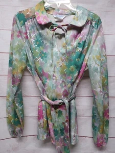 Blusa Floral Vintage Sears Talla 18 XL con Cinturón de Corbata - ¡Hermosa! - Imagen 1 de 6