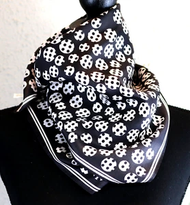 Vtg VERA Neumann Scarf White Circles on Black with Dots Acetate Japan 22"x22" - Picture 1 of 5