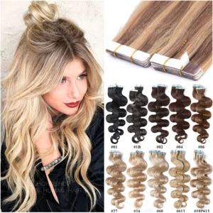 100% Remy Echthaar 40 Tressen Tape In Extensions Haarverlängerung Gewellt Glatt - Bild 1 von 54
