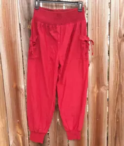 Women's Acelitt Casual Elastic Waist Jogger Pant ~ Red ~ Bow Pocket ~ Small New - Picture 1 of 8
