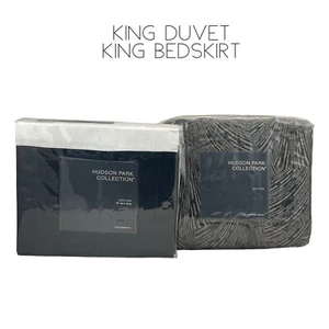 Hudson Park Deco Fan Black KING Duvet Cover + KING Bedskirt - $610 - Picture 1 of 8