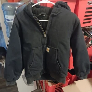 Carhartt Jacket Boys M 10-12 Black Canvas Bomber Barn Work Chore Coat Youth Kids - Picture 1 of 3