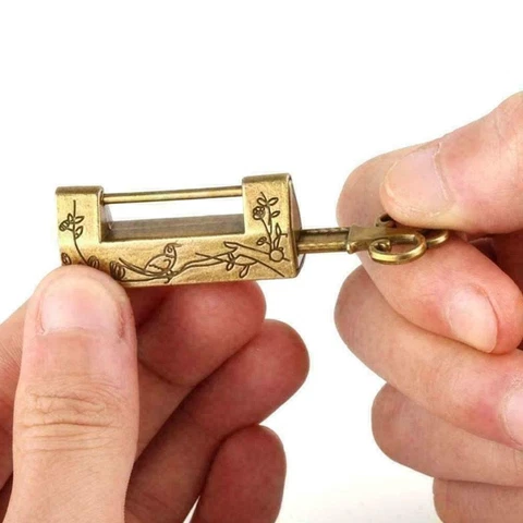 Chinese Vintage Antique Locks Old Style Lock Excellent Padlock Word Brass Cover