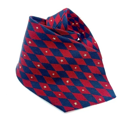 Corbata TOMMY HILFIGER Tejida de Seda Roja Azul Geo Diamante Patrón EE. UU. De Colección Foto 1 de 4