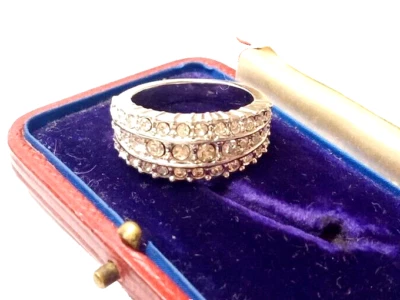 ANELLO a fascia con 3 file di scintillanti ZIRCONI BIANCHI argento Fascione Ring - Immagine 1 di 4