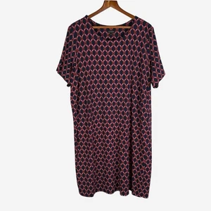 J Jill Wearever Collection Midi Dress 3X Geometric Print Navy Short Sleeve - Picture 1 of 8