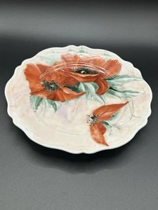 O. & E.G.  Plato de almuerzo Royal Austria borde festoneado amapola roja 7,75” rosa RARO - Imagen 1 de 10