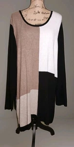VIP Knits By Avenue - Neutral Color Block Long Sleeve Knit Tunic - Size 30/32 - Picture 1 of 3