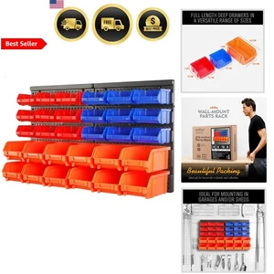Wall Mounted Storage Bins Organizer 30pcs Tool Garage Shelves Plastic Racks - Picture 1 of 11