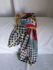 MOSI Silk Scarf Red Yellow Floral Geometric Black 100% Square Italy 36"X 36" - Picture 1 of 10