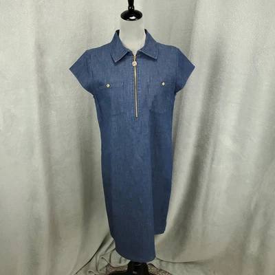 Vestido Anne Klein para mujer 4 denim manga gorra 1/4 cremallera frontal nuevo sin etiquetas manga gorra Foto 1 de 4