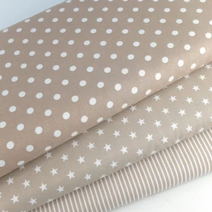 STOFFPAKET SAND Baumwollstoff Popeline  Tupfen Sterne  Streifen  3 x 30  x 150cm - Bild 1 von 5