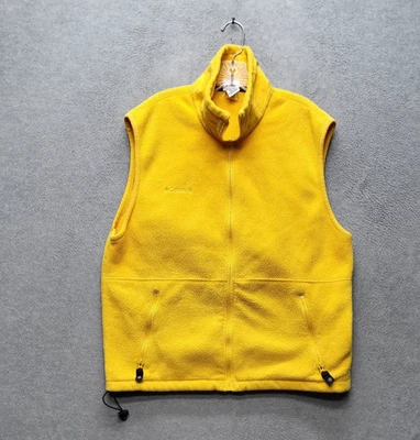 Chaleco DE COLECCIÓN Columbia Hombres L Amarillo Bordado Vellón Exterior Gorpcore Foto 1 de 4