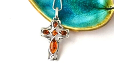 Collar Cruz Católica Plata Crucifijo, Collar Cruz Ámbar, Joyería Cruz Foto 1 de 4