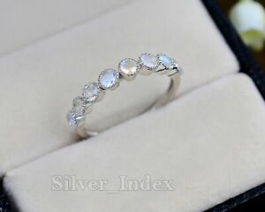 June Birthstone Natural Rainbow Moonstone Gems 925 Sterling Silver Wedding Ring