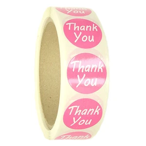 Pink "Thank You" Labels Stickers - 1" diameter - 500 ct Roll - SL087F - Picture 1 of 2