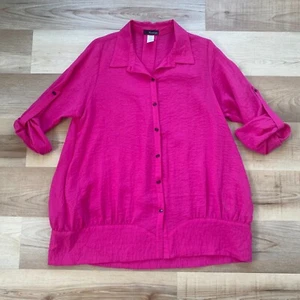 Moonlight Y&S Fashion Womens Button Up Tunic Bright Fushia Sz XL Artsy Lagenlook - Picture 1 of 7