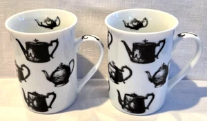 Tea Pots Tea Coffee Cups Pair "Antique Pewter" Paul Cardew 8 oz Black on White - Picture 1 of 7