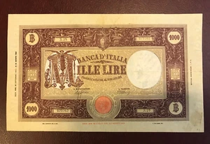 1000 LIRE BARBETTI GRANDE M TESTINA BANCA ITALIA 22/09/1943 SERIE X QUASI BB CV - Picture 1 of 7