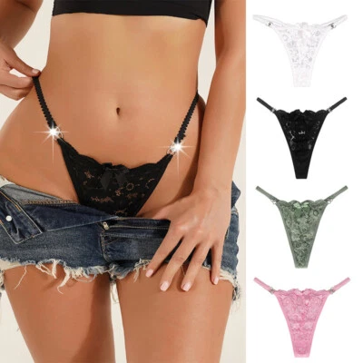 Damen Sexy Spitze Lingerie G-String Tanga Slip Unterwäsche Schleife Sl ↕ - Bild 1 von 4