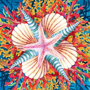 Fabric Calypso Rainbow Coral Reef on Blue Cotton 1/4 yard 4CAL1 - Picture 1 of 6