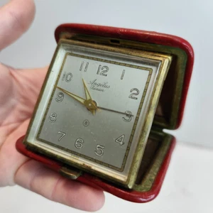 ANTIQUE ART DECO ANGELUS JUNIOR 8 DAY TRAVEL CLOCK 1930'S SWISS ALARM CLOCK RED - Picture 1 of 6
