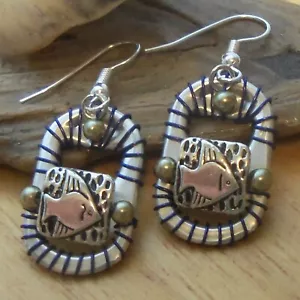 Recycled Jewelry - Can Tab Earrings -Ocean by Ann-Made - Handmade in USA - Picture 1 of 2