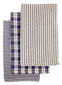 3 PCS Buffalo Plaid Kitchen Towels Farmhouse Dish 100% Cotton Navy Blue - Picture 1 of 7