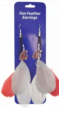 NCAA Logo Washington State Cougars Fan Feather Dangle Earrings Cover