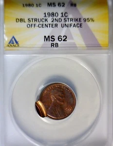 1980 ERROR ANACS MS62 DOUBLE STRUCK Lincoln Cent BU + Coin NR - Picture 1 of 4