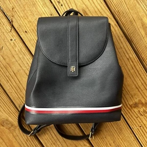Tommy Hilfiger Color block Mini Backpack Purse Striped Navy Vegan Leather EUC - Picture 1 of 9