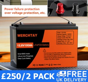 12V 100Ah Lifepo4 Leisure Battery Lithium Battery 4000+Cycles Built-in BMS Solar - Picture 1 of 16