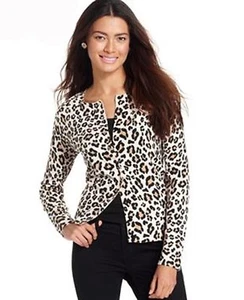 NUEVO Suéter Mujer Negro S Pequeño Cárdigan Túnica Leopardo August Seda M54 - Imagen 1 de 3