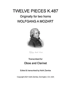 Mozart 12 Horn Duets transcribed for Oboe & Clarinet Duet K. 487 NEW Comb Bound - Picture 1 of 4