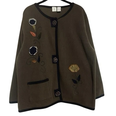 Chaqueta De Colección Onque Informal Bordada Polar L Marrón Oliva Floral Botón Otoño Foto 1 de 4