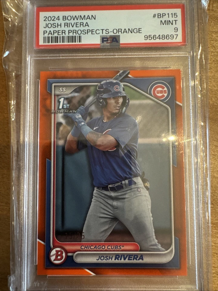 2024 BOWMAN PAPER PROSPECTS ORANGE #BP115 JOSH RIVERA /25 PSA 9 CHICAGO CUBS - Image 1 of 2