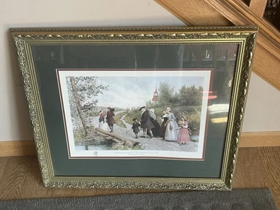 Moldura dourada gravura arte parede Washington Irving domingo de manhã em oco sonolento - Imagem 1 de 4