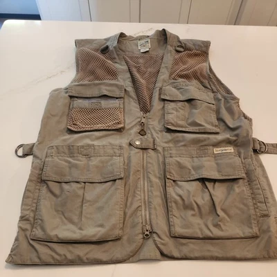 VTG TravelSmith Fishing Vest Jacket Men's L Cargo Pockets Beige Khaki Outdoor - Image 1 of 4