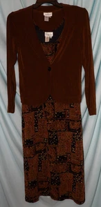 Coldwater Creek Brown Geometric Scoop Neck Shift Dress Set Women's Size XS/PS - Picture 1 of 7