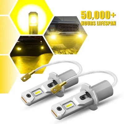 AUXITO LED H3 100W 3000K Yellow Two Bulb Fog Light Lamp Super Bright 10000LM Kit - Image 1 of 4