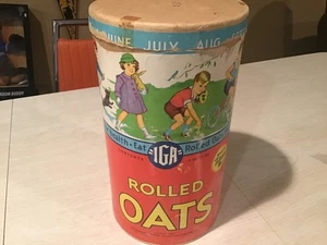 Vintage 1940s IGA Rolled Oats 42 oz. Cardboard Canister Cereal w/Lid USA Made - Picture 1 of 7