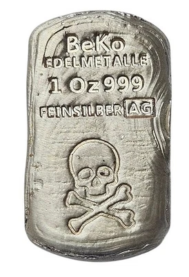 BeKo Edelmetalle 1 Oz Silberbarren 999 Feinsilber 2025 - Totenkopf nur 99 Stück! - Bild 1 von 3