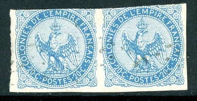 France 1865 Colonies General Issues 20¢ Blue Scott #4 Pair VFU M470 - Image 1 of 4