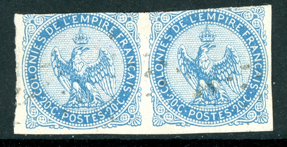 France 1865 Colonies General Issues 20¢ Blue Scott #4 Pair VFU M470 - Image 1 of 4