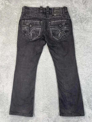 Pantalones de mezclilla Rock Revival Jadyn ajustados para hombre 31x29 negros grises bolsillos bordados Foto 1 de 4