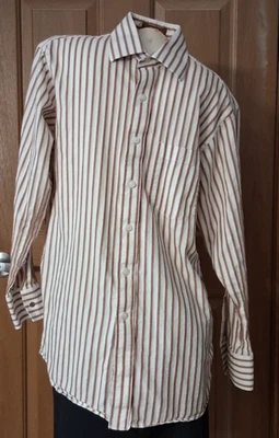 Camisa Michael Michael Kors Marrón Blanco Rayas Manga Larga Para Hombre Talla 16-32/33 L Foto 1 de 4