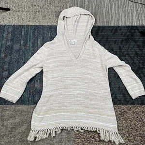 Tommy Bahama Anacapa Women Fringe Linen Blend Sweater V-Neck Hooded Size Large - Picture 1 of 6